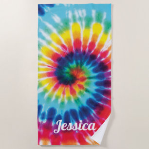 Rainbow Tie Dye Custom Name Beach Towel