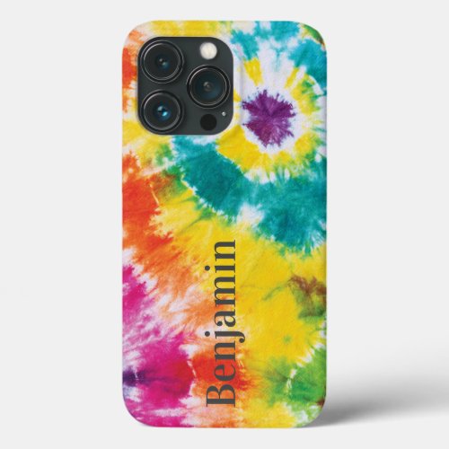 Rainbow Tie Dye Custom Name Modern Dad Birthday iPhone 13 Pro Case