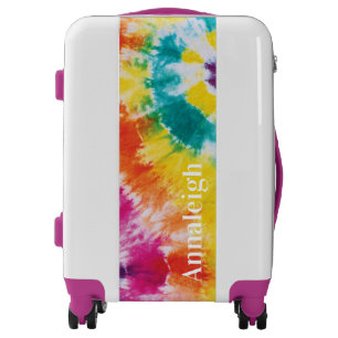 Rainbow Tie Dye Custom Name Monogram Travel Luggage