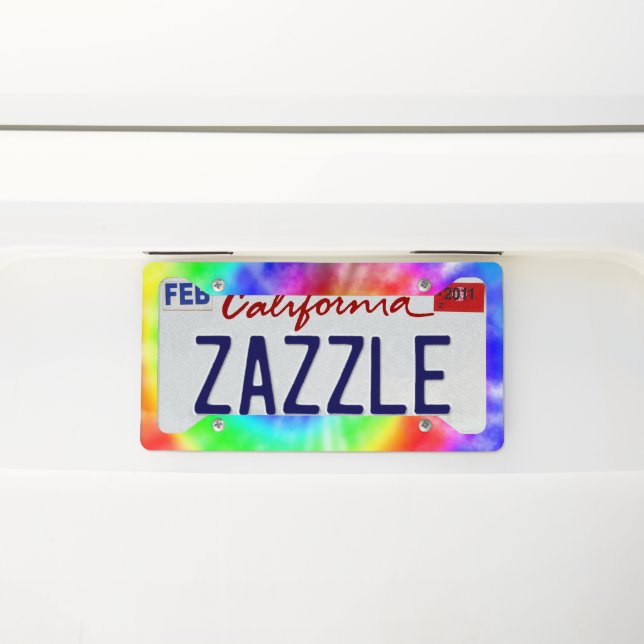 Rainbow Tie Dye Digital Art License Plate Frame (On Car)