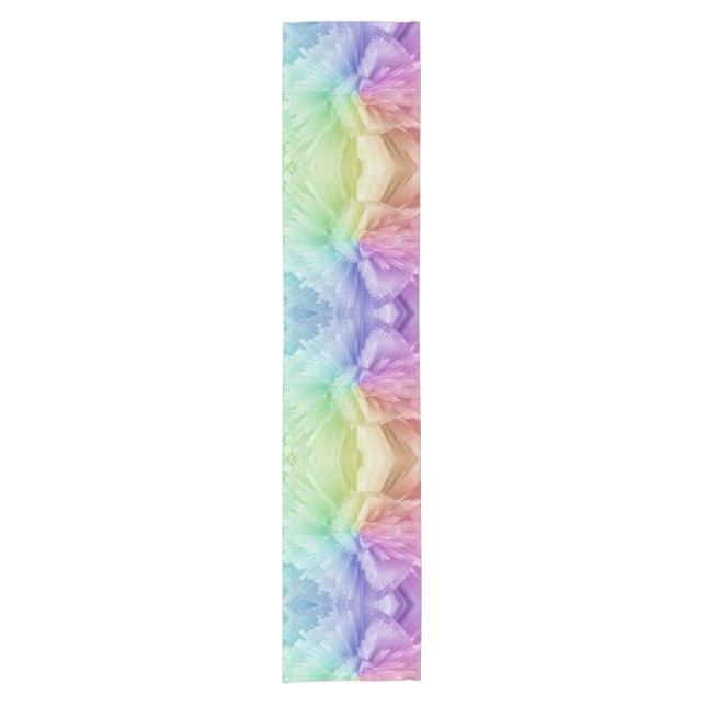 Rainbow Tie Dye Feathers Colorful Short Table Runner (Front)