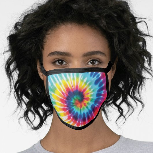 Rainbow Tie Dye Fun Bright Print Face Mask (Worn Her)