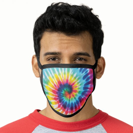 Rainbow Tie Dye Fun Bright Print Face Mask (Worn Him)
