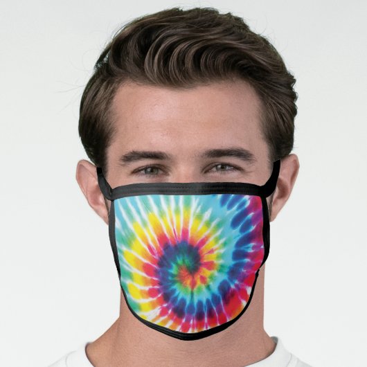 Rainbow Tie Dye Fun Bright Print Face Mask (Worn Him)