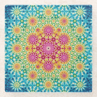 Rainbow Tie-dye Geometric Mandala 1 Pattern Glass Coaster