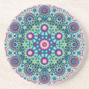 Rainbow Tie-dye Geometric Mandala 5 Pattern Coaster