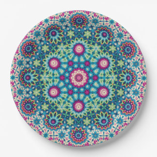 Rainbow Tie-dye Geometric Mandala 5 Pattern Paper Plates