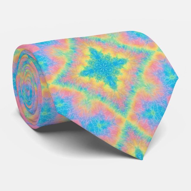 Rainbow Tie Dye Geometric Necktie (Rolled)