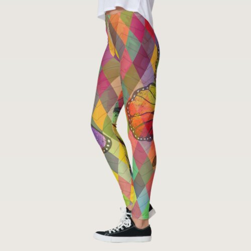 Rainbow Tie Dye Harlequin Herringbone  Butterfly Leggings