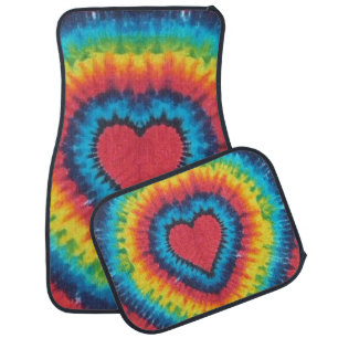 Rainbow tie dye heart car mat