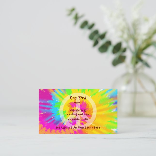 Rainbow Tie-Dye Hippie  Business Card (Standing Front)