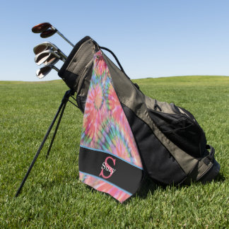Rainbow Tie Dye Hippie Pattern Initial Monogram Golf Towel