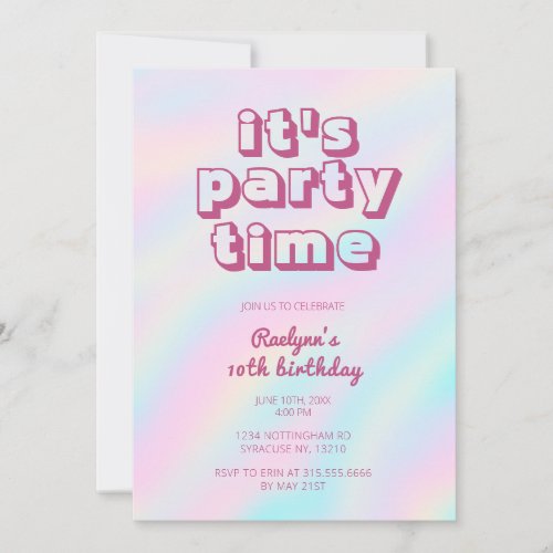 Rainbow Tie Dye Hologram Pastel Party Invitation