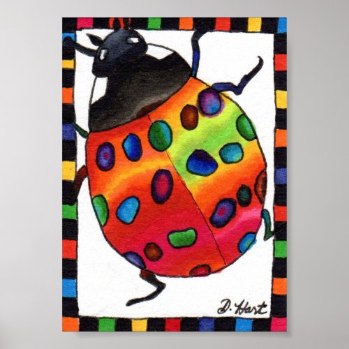 Rainbow Tie Dye Ladybug Mini Folk Art Poster
