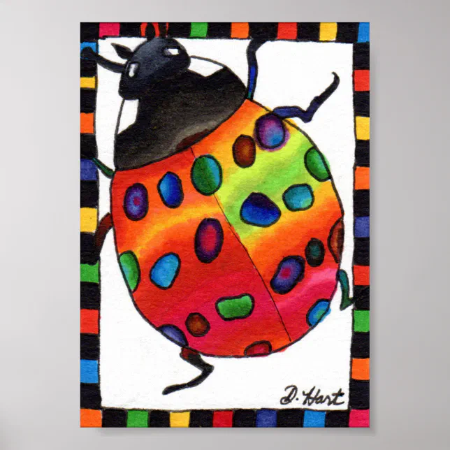 Rainbow Tie Dye Ladybug Mini Folk Art Poster | Zazzle