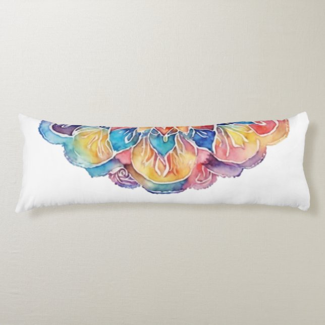 Rainbow Tie-Dye Mandala Body Pillow (Front)