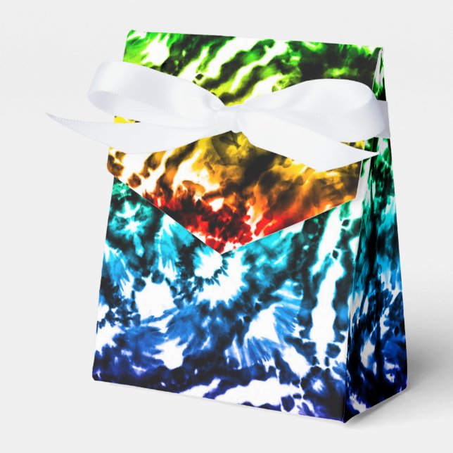 Rainbow Tie Dye Mandala Star Birthday Party Favor Boxes (Front Side)