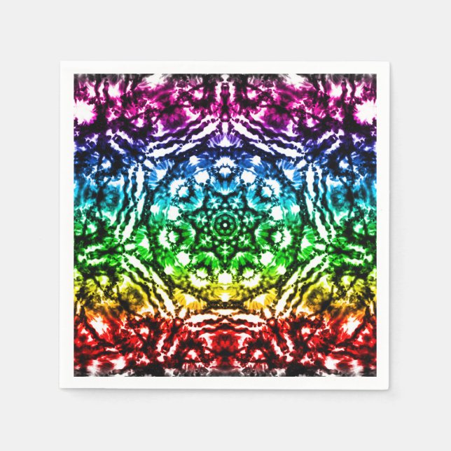 Rainbow Tie Dye Mandala Star Birthday Party Napkins (Front)