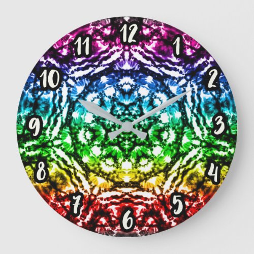 Rainbow Tie Dye Mandala Star Large Clock