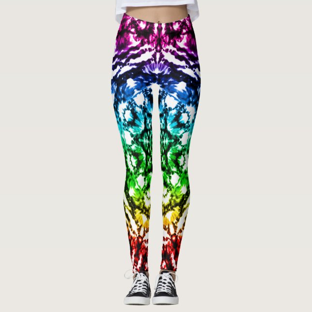Rainbow Tie Dye Mandala Star Leggings (Front)