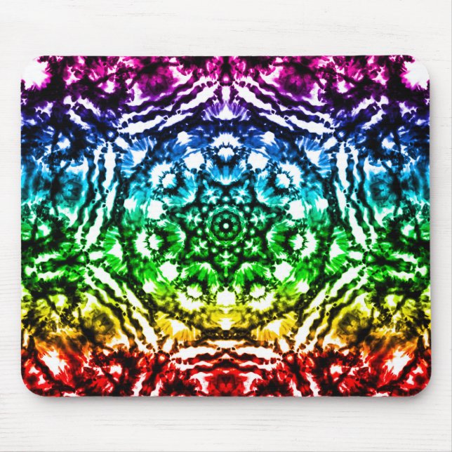 Rainbow Tie Dye Mandala Star Mouse Pad (Front)