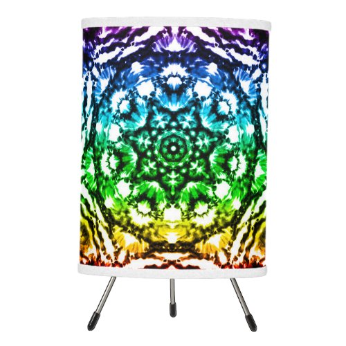 Rainbow Tie Dye Mandala Star Tripod Lamp