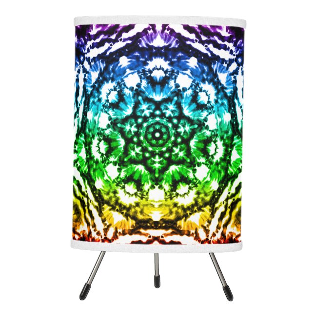 Rainbow Tie Dye Mandala Star Tripod Lamp (Front)