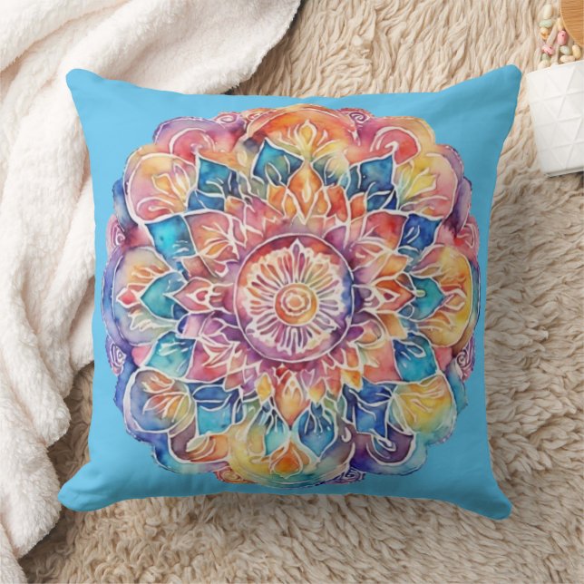 Rainbow Tie-Dye Mandala Throw Pillow (Blanket)