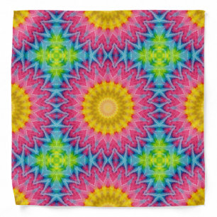 Rainbow Tie-Dye Mandala with Vibrant Symmetry Bandana