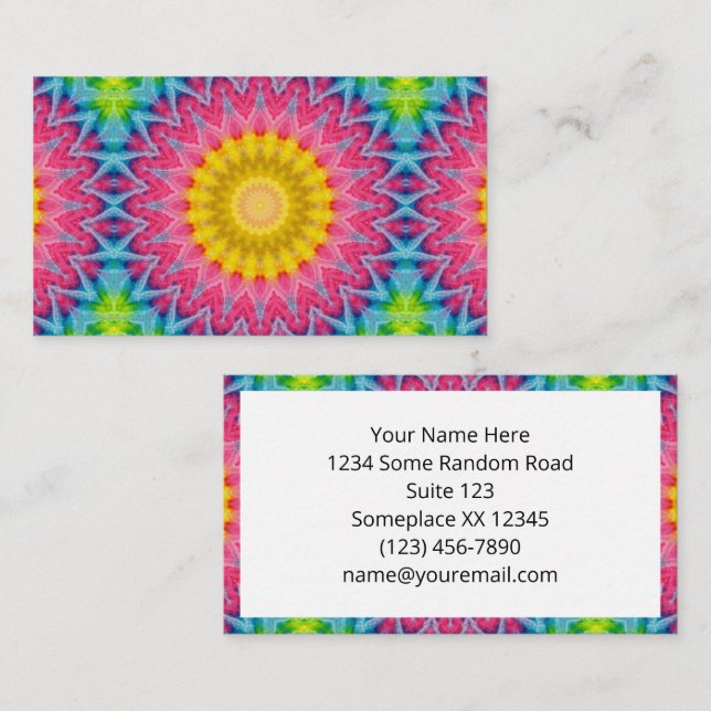Rainbow Tie-Dye Mandala with Vibrant Symmetry Business Card (Front/Back)