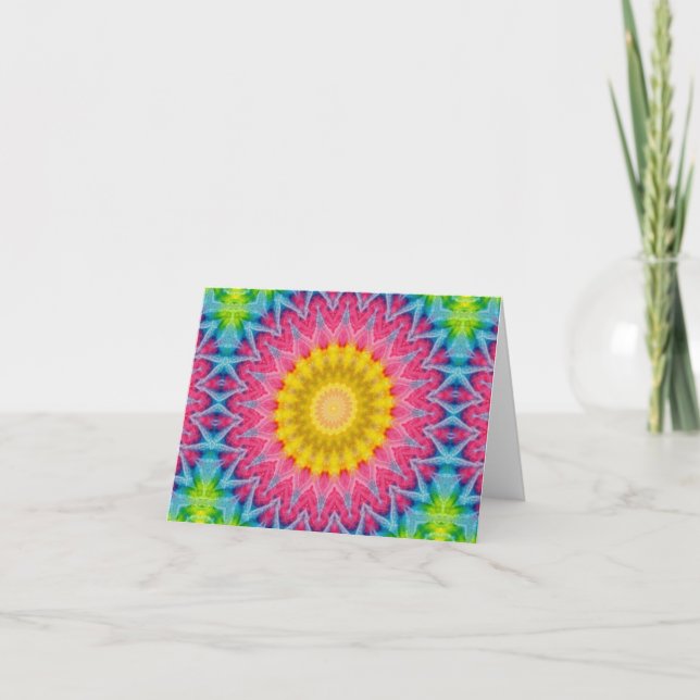 Rainbow Tie-Dye Mandala with Vibrant Symmetry Card (Front)