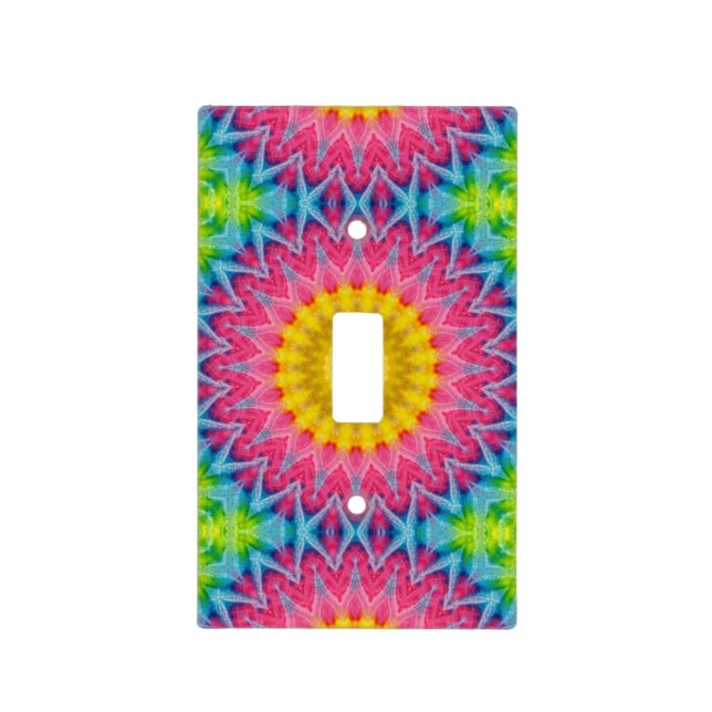 Rainbow Tie-Dye Mandala with Vibrant Symmetry Light Switch Cover (Front)
