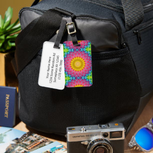 Rainbow Tie-Dye Mandala with Vibrant Symmetry Luggage Tag