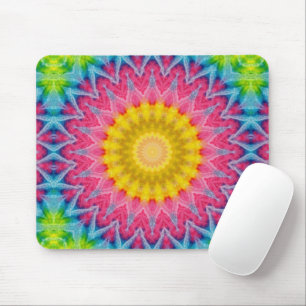 Rainbow Tie-Dye Mandala with Vibrant Symmetry Mouse Pad