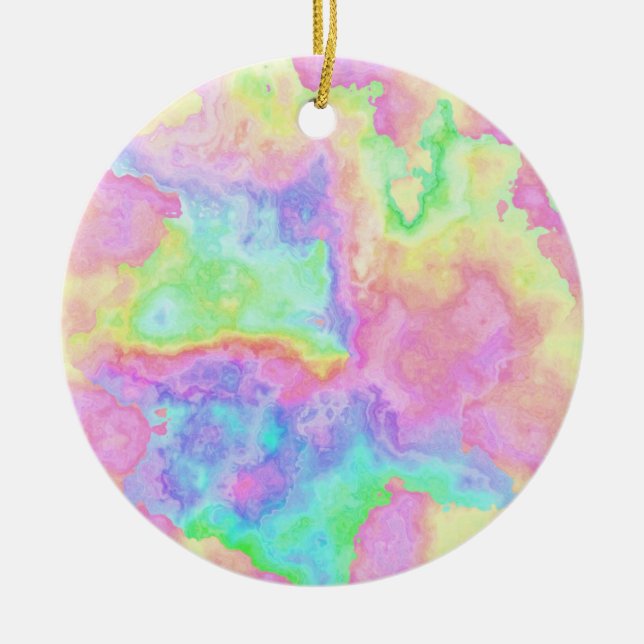 Rainbow Tie Dye Marble Stone Pastels Ceramic Ornament (Front)