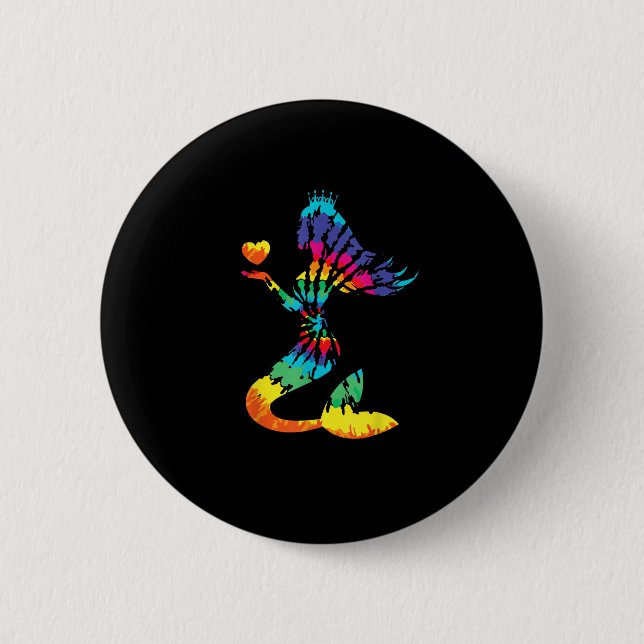 Rainbow Tie-Dye Mermaid Shirt in 60s 70s Retro Hip Button (Front)