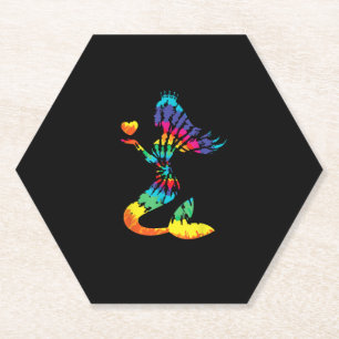 Rainbow Tie-Dye Mermaid Shirt in 60s 70s Retro Hip Paper Coaster