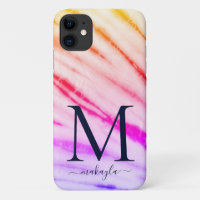 Pink Tie-Dye Monogram Protective iPhone Case - Small Print