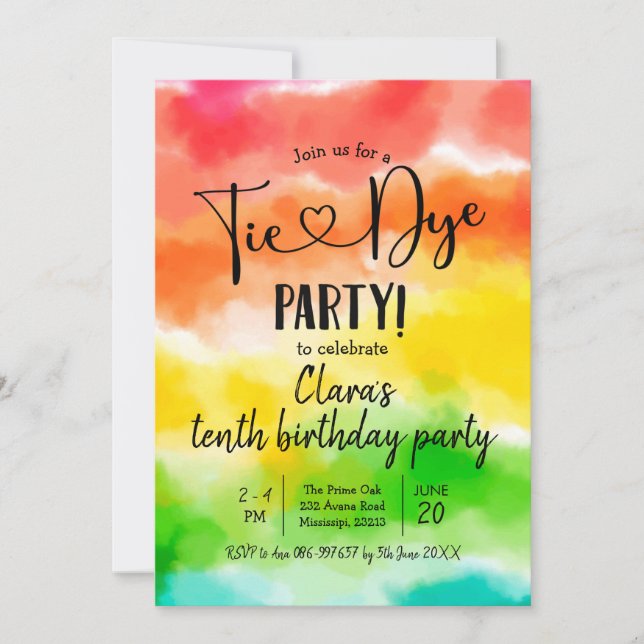 Rainbow Tie Dye Party Birthday Invitation (Front)