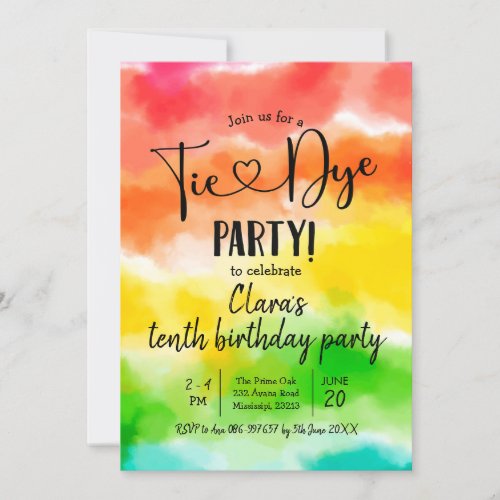 Rainbow Tie Dye Party Birthday Invitation