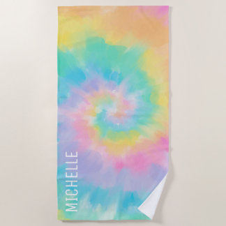 Rainbow Tie Dye Pattern Personalized Beach Towel