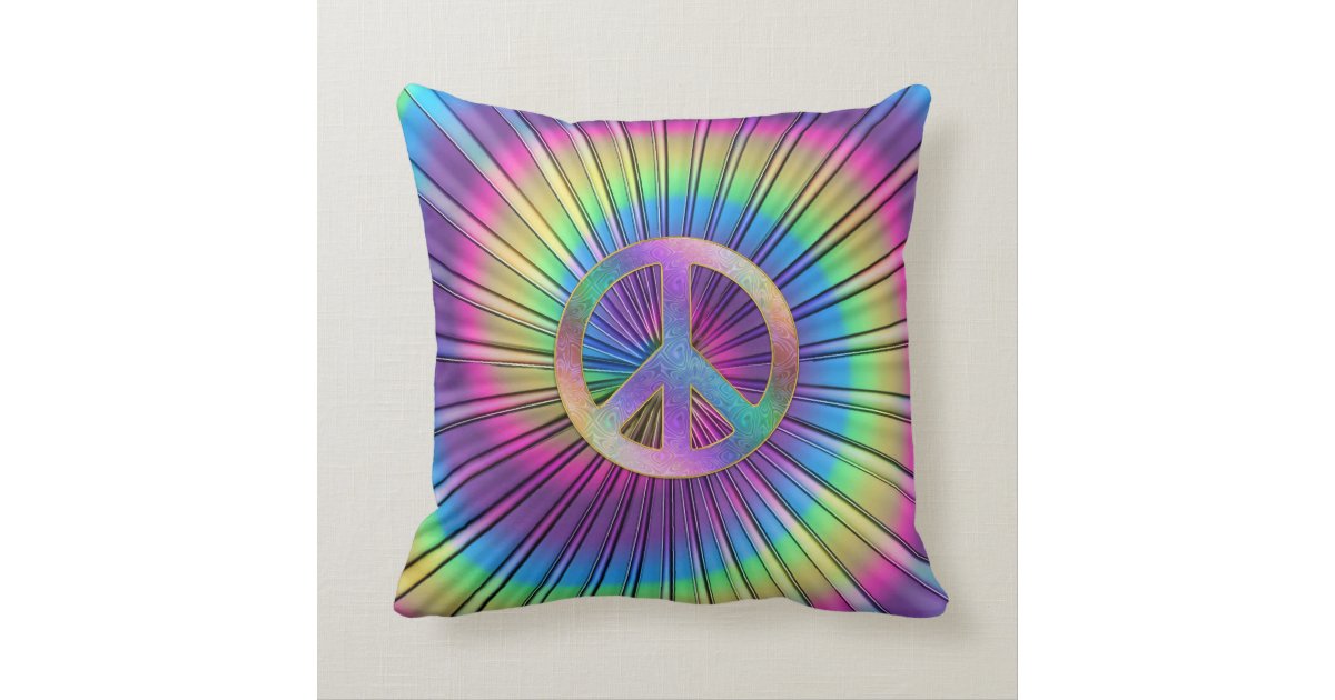Rainbow Tie Dye Peace Sign Throw Pillow Zazzle Com
