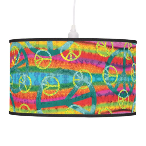 Rainbow Tie Dye Peace Signs Retro Ceiling Lamp