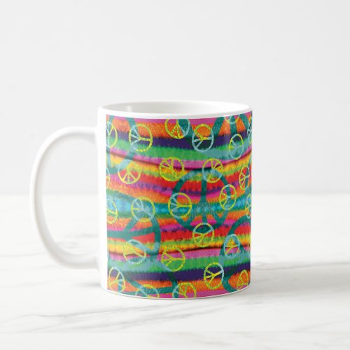 Rainbow Tie Dye Peace Signs Retro Coffee Mug
