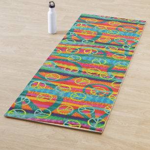 Rainbow Tie Dye Peace Signs Retro Yoga Mat