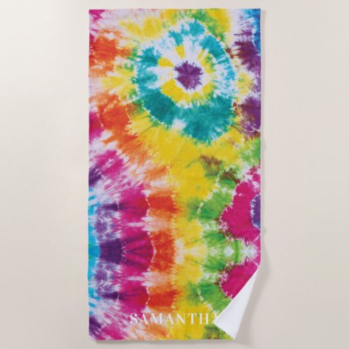 Rainbow Tie Dye Personalized Colorful Beach Towel