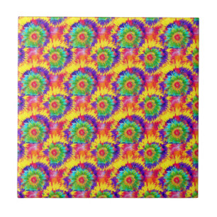 Rainbow Tie Dye Retro Style Colorful Art Artist Ceramic Tile