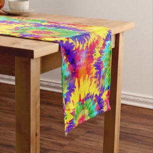 Rainbow Tie Dye Retro Style Colorful Art Artist Short Table Runner