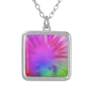 Rainbow tie-dye silver plated necklace