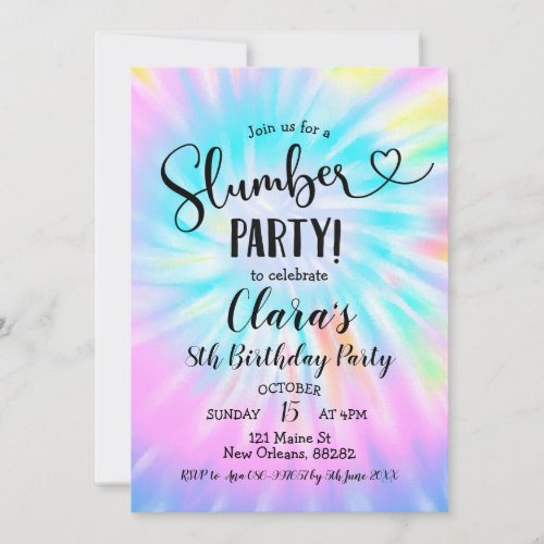 Rainbow Tie Dye Slumber Party Birthday Invitation
